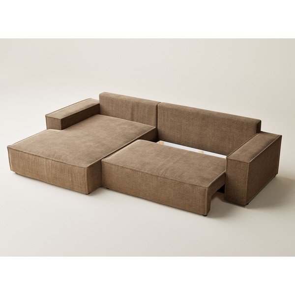 Svetlo rjava raztegljiva/s prostorom za shranjevanje kotna sedežna garnitura iz šenilje (levi kot/z ležalnikom) Maze – Maison de Rêve-image-3