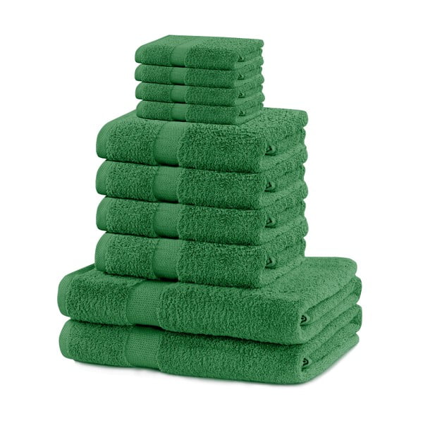 Temno zeleni frotirni bombažni komplet brisač 10 ks Marina – Restilo