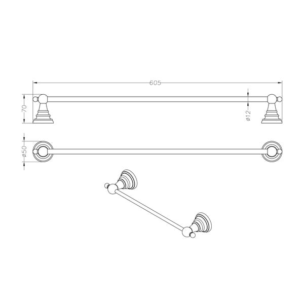 Medeninasto držalo za brisače Sapho Diamond, širina 60 cm-image-2