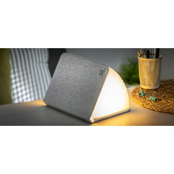 Siva velika namizna LED svetilka v obliki knjige Gingko Booklight