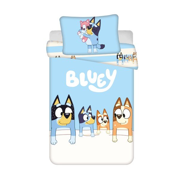 Modra bombažna otroška posteljnina za otroško posteljico 100x135 cm Bluey – Jerry Fabrics