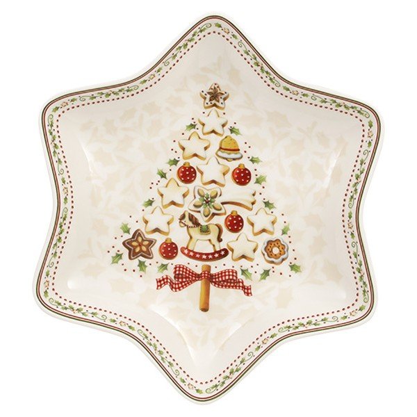 Rdeče-bela porcelanasta servirna skleda v obliki zvezde Villeroy&Boch Gingerbread Village, 24,5 x 24,5 cm-image-2