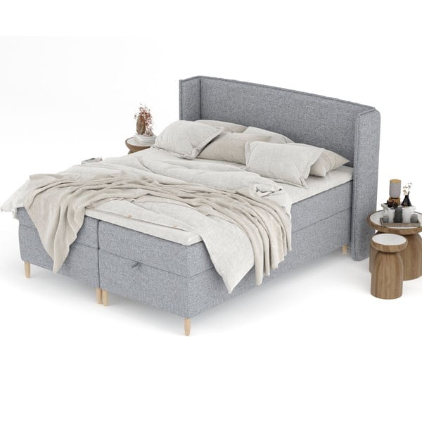 Siva boxspring postelja s prostorom za shranjevanje 160x200 cm Monpelli – Maison de Rêve-image-4