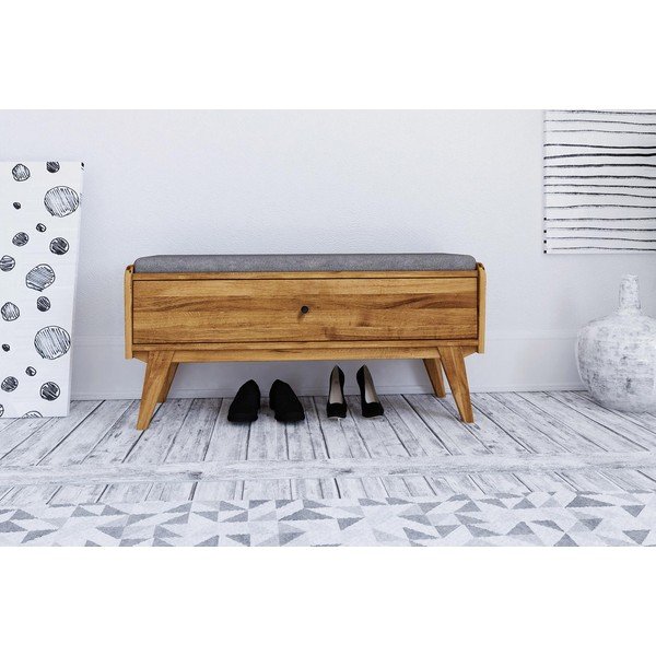 Klop s prostorom za shranjevanje iz hrastovega lesa s svetlo sivim sedežem Retro - The Beds-image-3