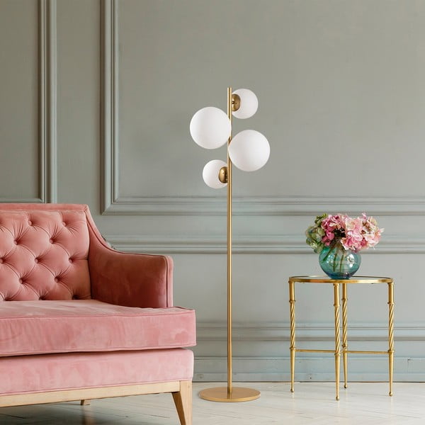 Bela/medeninasta stoječa svetilka s steklenim senčilom (višina 162 cm) Fazli – Opviq lights-image-3