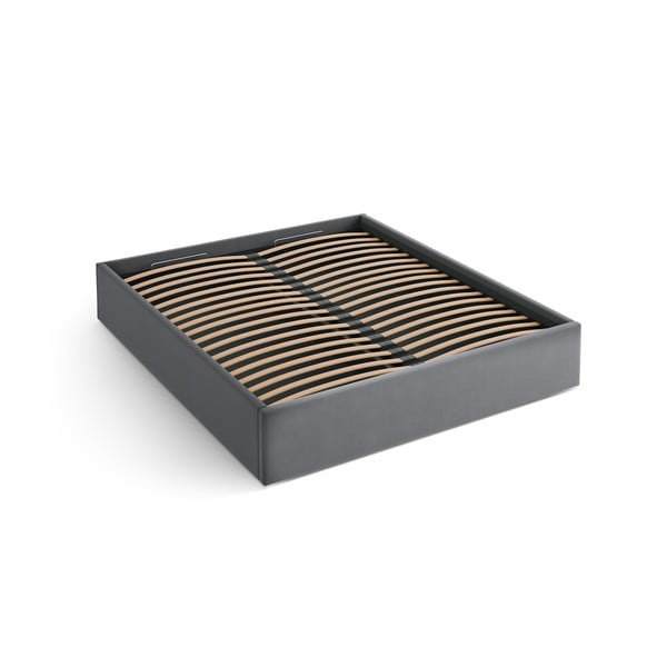 Siva oblazinjena zakonska postelja s prostorom za shranjevanje/brez vzglavja z letvenim dnom 180x200 cm Susan – Micadoni 