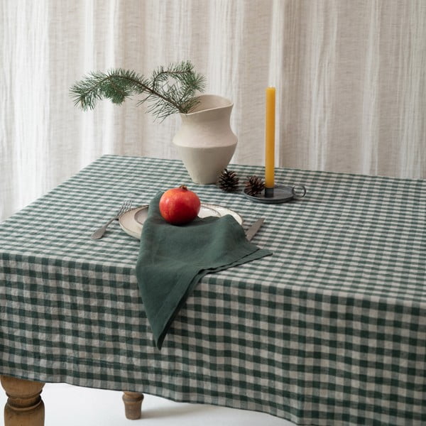Lanen namizni prt 140x250 cm Forest Green Gingham – Linen Tales-image-4