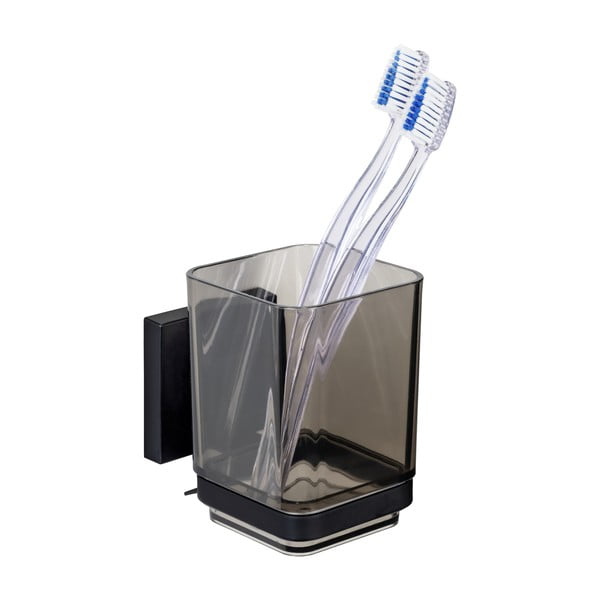 Črn plastičen lonček za zobne ščetke z namestitvijo brez vrtanja Quadro – Wenko-image-3