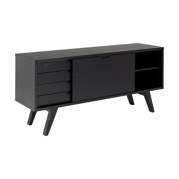 Črna nizka komoda v hrastovem dekorju z drsnimi vrati 160x72 cm A-Line – Actona-image-4