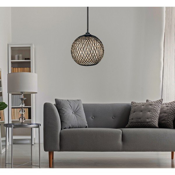 Črna/temno rjava viseča svetilka s senčilom iz jute ø 24 cm – Opviq lights-image-2