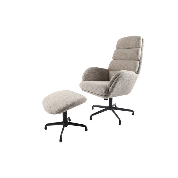 Svetlo siv fotelj z naslonjalom za noge za sprostitev iz tkanine bouclé Sifton – Unique Furniture