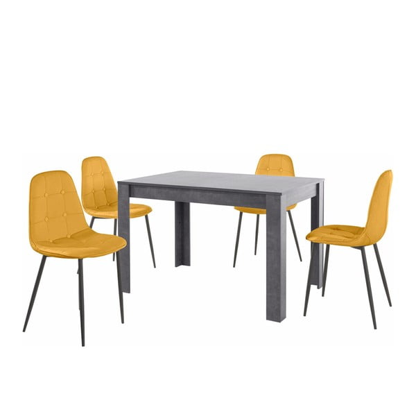 Garnitura sive jedilne mize in 4 oranžnih jedilnih stolov Støraa Lori Lamar
