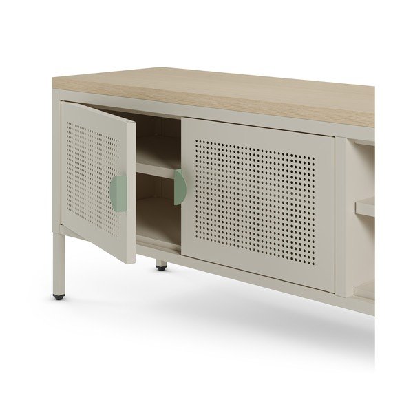 Kremno bela/v naravni barvi kovinska TV omarica 160x50x35 cm Sayla – Marckeric-image-3