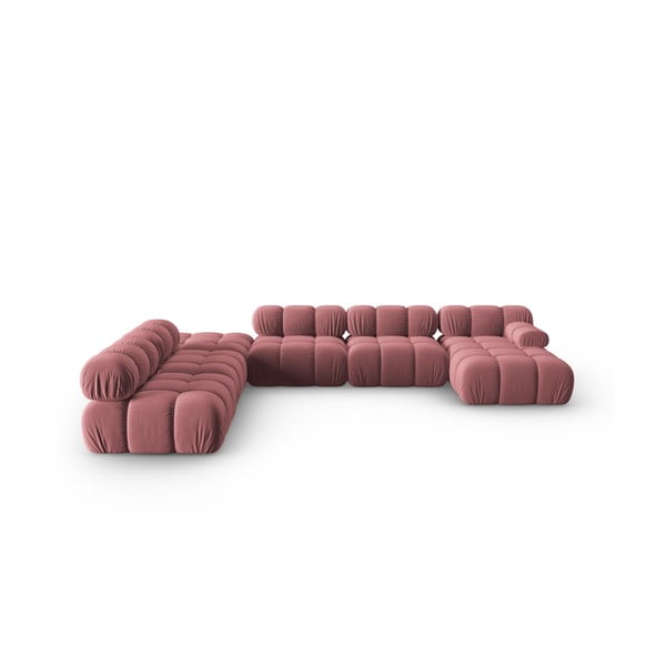 Rožnata žametna sedežna garnitura 379 cm Bellis – Micadoni Home