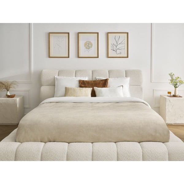 Bež oblazinjena zakonska postelja s prostorom za shranjevanje z letvenim dnom 160x200 cm Mont Blanc – Bobochic Paris-image-1