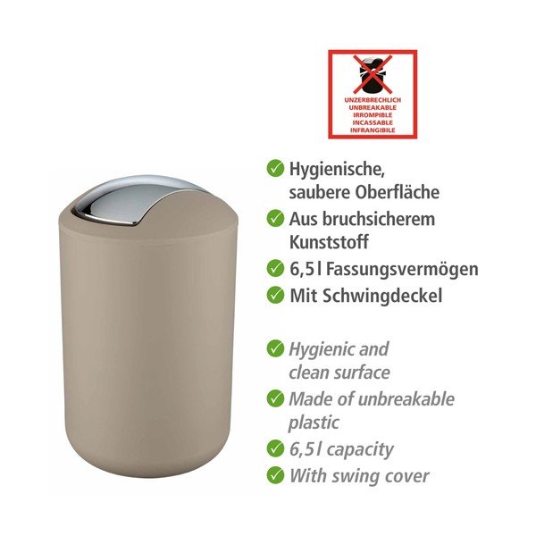 Sivorjav plastičen koš za smeti 6,5 l Brasil – Wenko-image-3