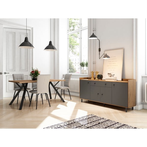 Siva nizka komoda iz orehovega dekorja 180x84 cm Malta - Marckeric-image-1