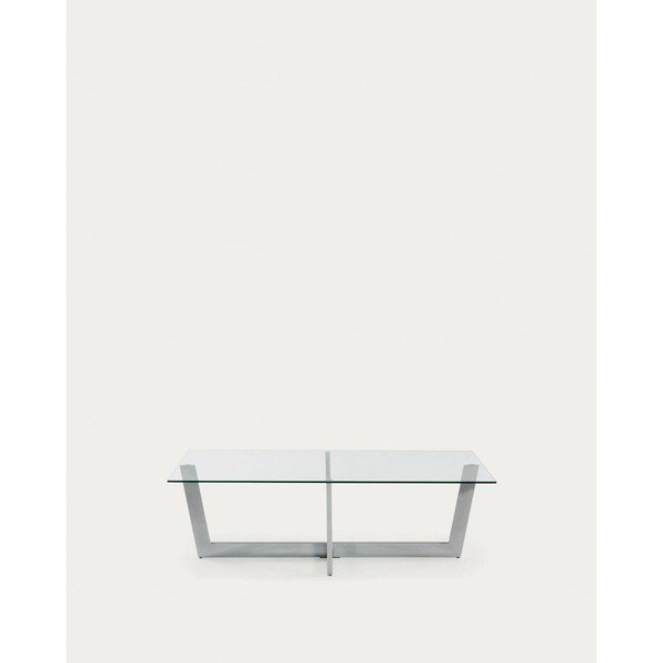 Klubska mizica s stekleno mizno ploščo v srebrni barvi 70x120 cm Plam – Kave Home-image-1