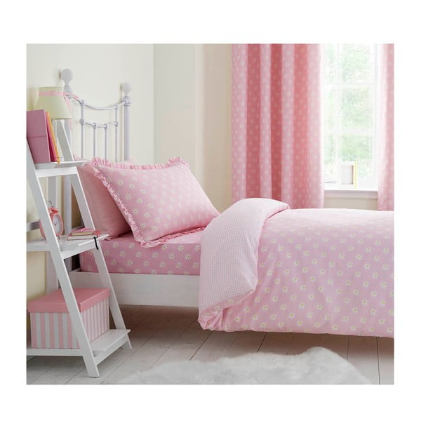 Catherine Lansfield Daisy Dreamer roza elastična rjuha za zakonsko posteljo, 90 x 90 cm