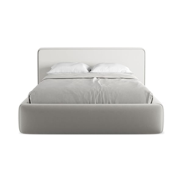 Svetlo siva oblazinjena zakonska postelja s prostorom za shranjevanje z letvenim dnom 140x200 cm Kiana – Makamii-image-4