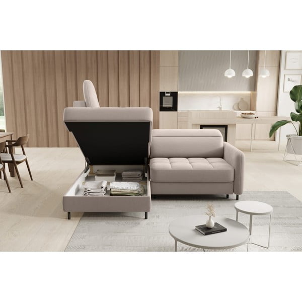 Svetlo rjava žametna raztegljiva/s prostorom za shranjevanje kotna sedežna garnitura (levi kot/v obliki črke L) Barea – ELTAP-image-4