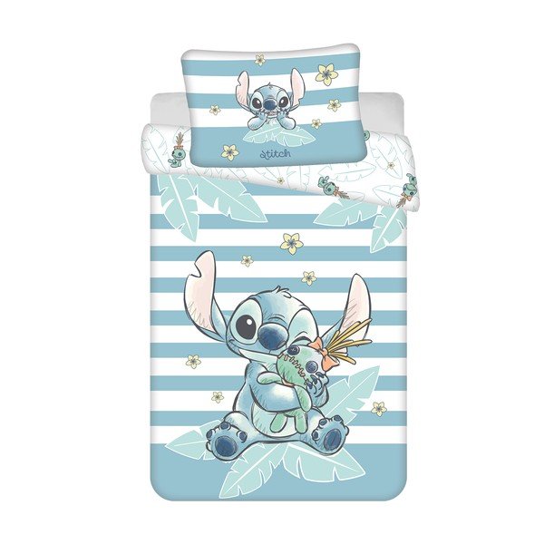 Svetlo modra bombažna otroška posteljnina za otroško posteljico 100x135 cm Lilo & Stitch "Tropical Hugs" – Jerry Fabrics