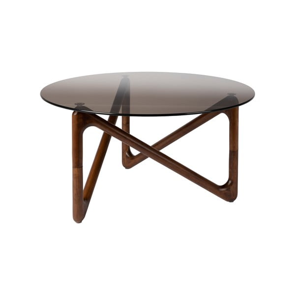 Rjava okrogla mizica s stekleno mizno ploščo ø 80 cm Naia – Dutchbone