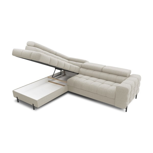 Kremno bela raztegljiva/s prostorom za shranjevanje kotna sedežna garnitura iz tkanine bouclé (levi kot/v obliki črke L) Ferucce – ELTAP-image-4