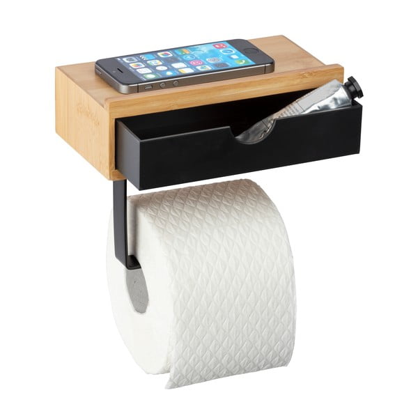 Črno držalo za toaletni papir z bambusovo oblogo Wenko-image-2