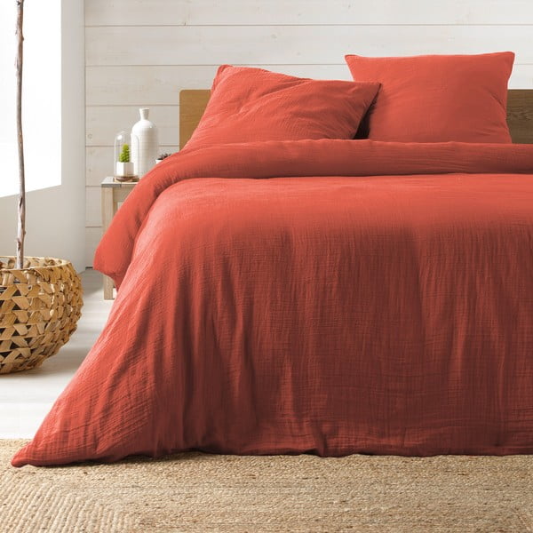 Opečnato oranžna podaljšana posteljnina za zakonsko posteljo iz muslina 240x260 cm Angelia – douceur d'intérieur