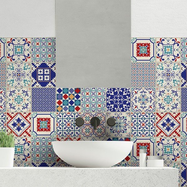 Komplet 24 stenskih nalepk Ambiance Wall Decal Cement Tiles Azulejos Sofiana, 10 x 10 cm-image-1