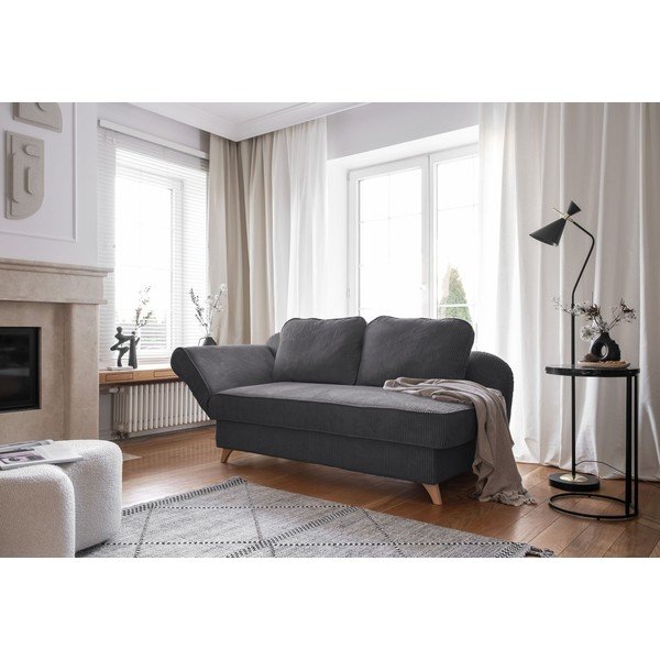 Siv ležalnik iz rebrastega žameta (levi kot) Chic Charlotte – Miuform-image-1