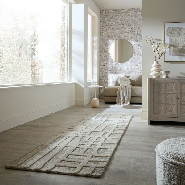 Sivo-bež ročno tkan volnen tekač 80x300 cm Elva  – Flair Rugs-image-1