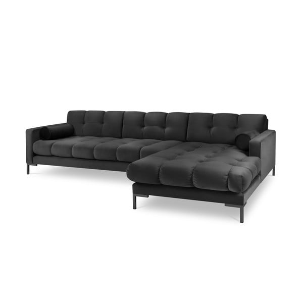 Temno siva žametna kotna sedežna garnitura Cosmopolitan Design Bali, desni kot-image-2