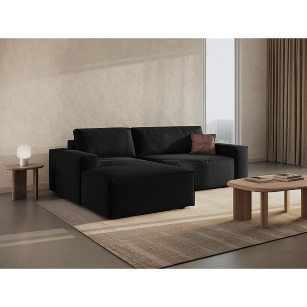 Črna raztegljiva kotna sedežna garnitura (levi kot) Jodie – Micadoni Home-image-1