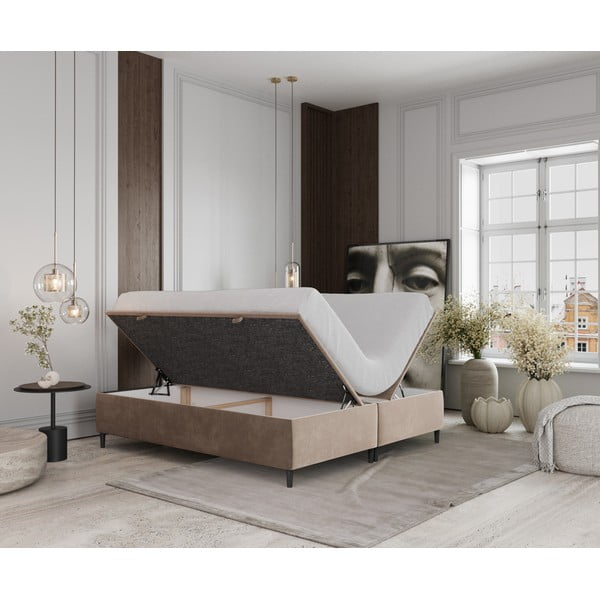 Bež oblazinjena zakonska postelja s prostorom za shranjevanje 160x200 cm Tate – Maison de Rêve-image-2