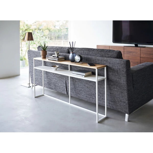 Bela/svetlo rjava stranska mizica v jesenovem dekorju 20,5x126 cm Tower – YAMAZAKI-image-1