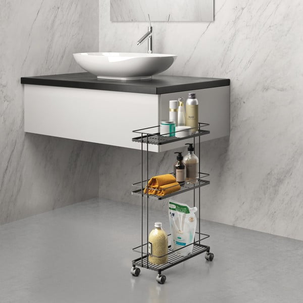 Mat črn jeklen regal na koleščkih 38x62x16 cm Lava – Metaltex-image-2