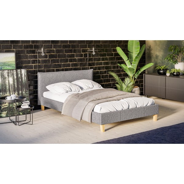 Siva oblazinjena zakonska postelja z letvenim dnom 140x200 cm Tina – Ropez-image-2