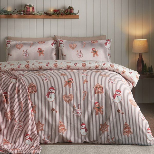 Enojna posteljnina v naravni barvi 135x200 cm Christmas Gingerbread Stripe – Catherine Lansfield-image-3