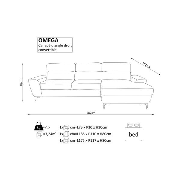 Črna kotna raztegljiva sedežna garnitura Windsor & Co. Zofe Omega, desni vogal-image-4