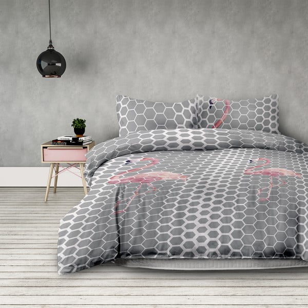 Svetlo siva podaljšana posteljnina za zakonsko posteljo  iz mikrovlaken 200x220 cm Flamingo - AmeliaHome