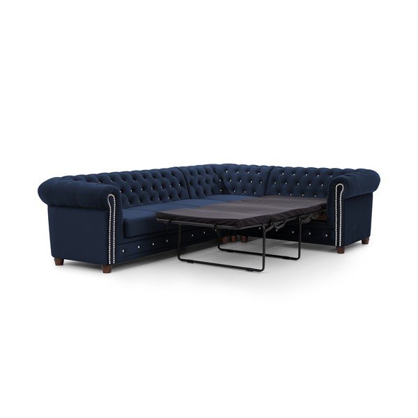Modra žametna raztegljiva kotna sedežna garnitura (desni kot/v obliki črke L) York Blik – Ropez-image-2
