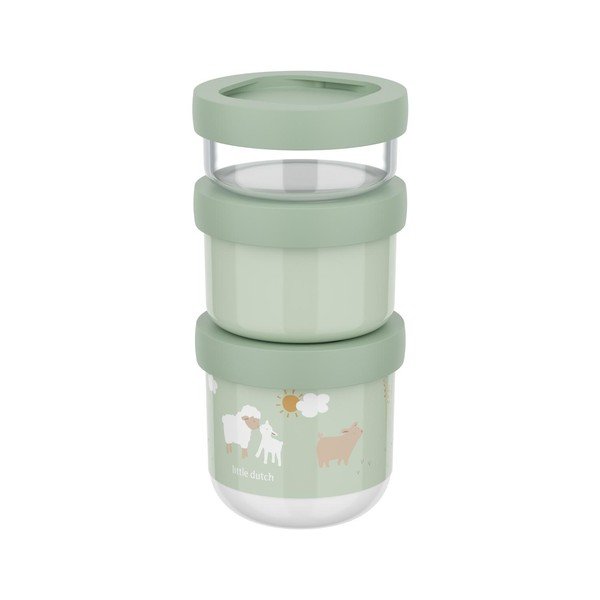 Svetlo zelene plastične otroška posoda za malico v kompletu 3 ks Little Farm – Mepal