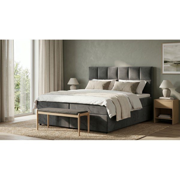 Siva boxspring postelja s prostorom za shranjevanje 160x200 cm Flip – Ropez-image-1