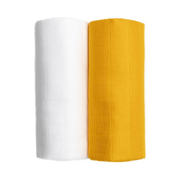 Komplet 2 bombažnih brisač v beli in rumeni barvi T-TOMI Tetra, 90 x 100 cm