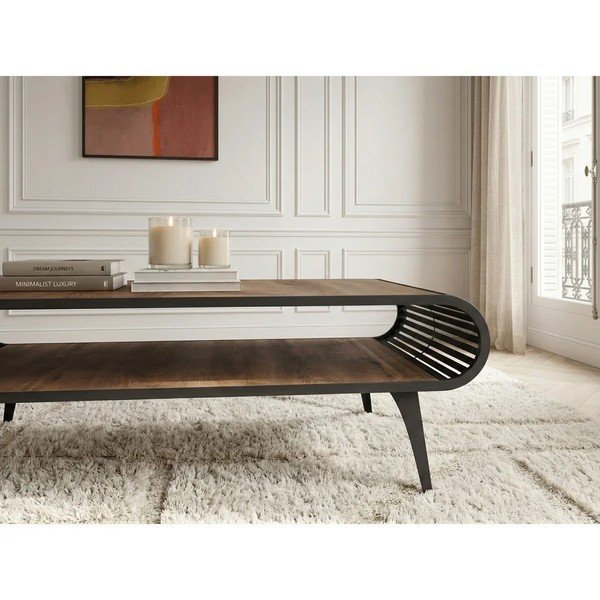 Klubska mizica z mizno ploščo v hrastovem dekorju v naravni barvi 60x120 cm Billie – Bobochic Paris-image-3
