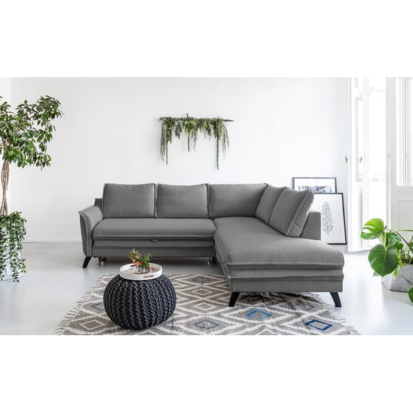 Siva raztegljiva sedežna garnitura Miuform Charming Charlie L, desni kot-image-1