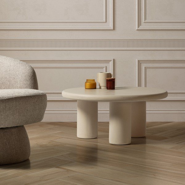 Kremno bela okrogla klubska mizica v kamnitem dekorju ø 80 cm Iriel – MOME-image-1