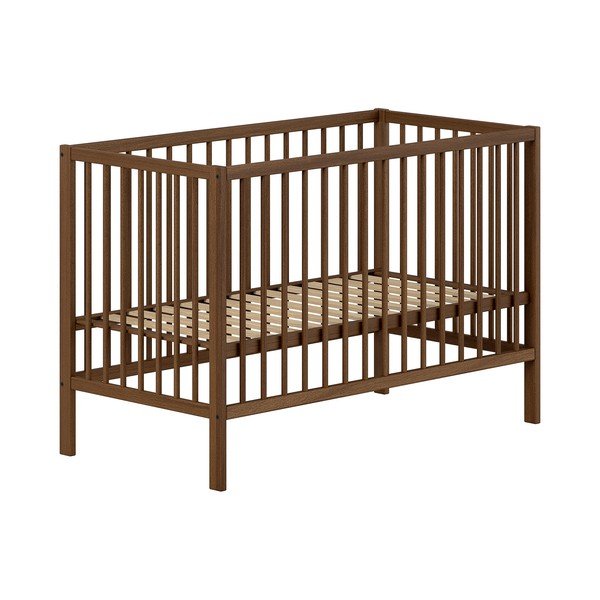 Rjava otroška posteljica iz masivne bukve z nastavljivo višino 60x120 cm Dino – Vipack